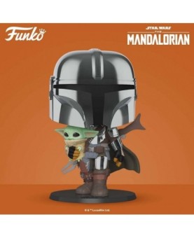 Funko pop star wars the mandalorian el mandaloriano xl version armadura cromatica con yoda en brazos 49931