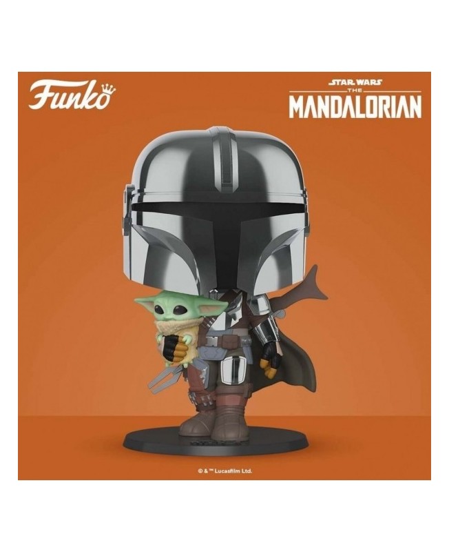 Funko pop star wars the mandalorian el mandaloriano xl version armadura cromatica con yoda en brazos 49931