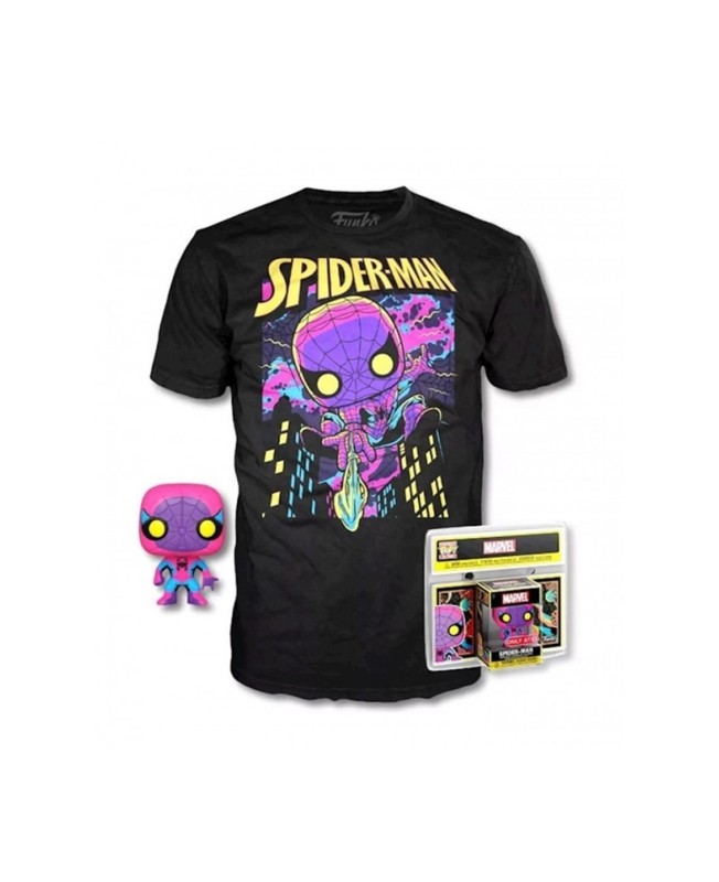 Pop & tee marvel spiderman black light funko + camiseta talla xl