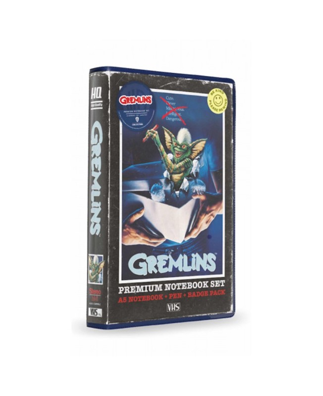 Set papeleria vhs sd toys gremlins libreta chapas y boligrafo