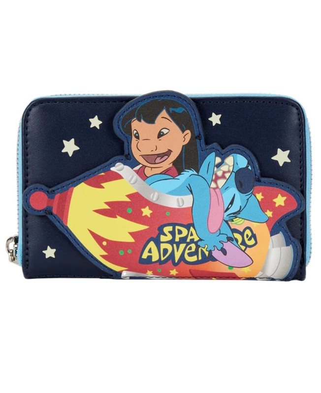 Cartera loungefly disney lilo & stitch aventura espacial lilo & stitch zip around wallet