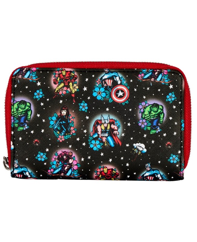 Cartera monedero loungefly funko marvel avengers tattoo zip around wallet