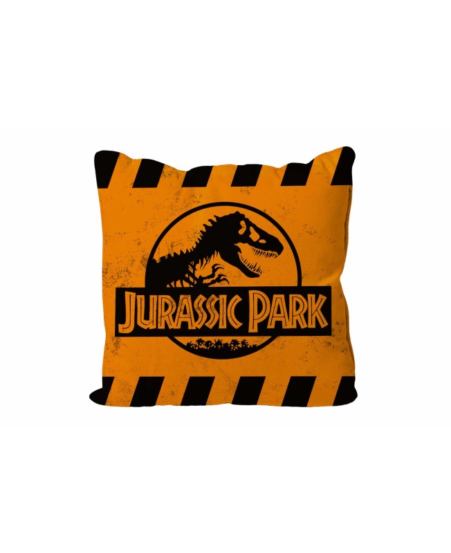 Cojin cuadrado caution logo naranja jurassic park envasado vacio