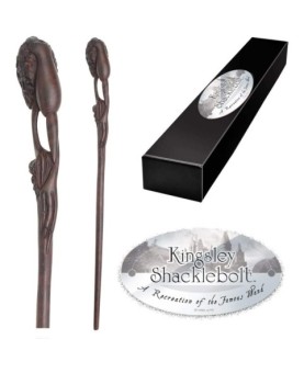 Replica the noble collection harry potter kingsley shaklebolt varita con caja y placa de identificacion