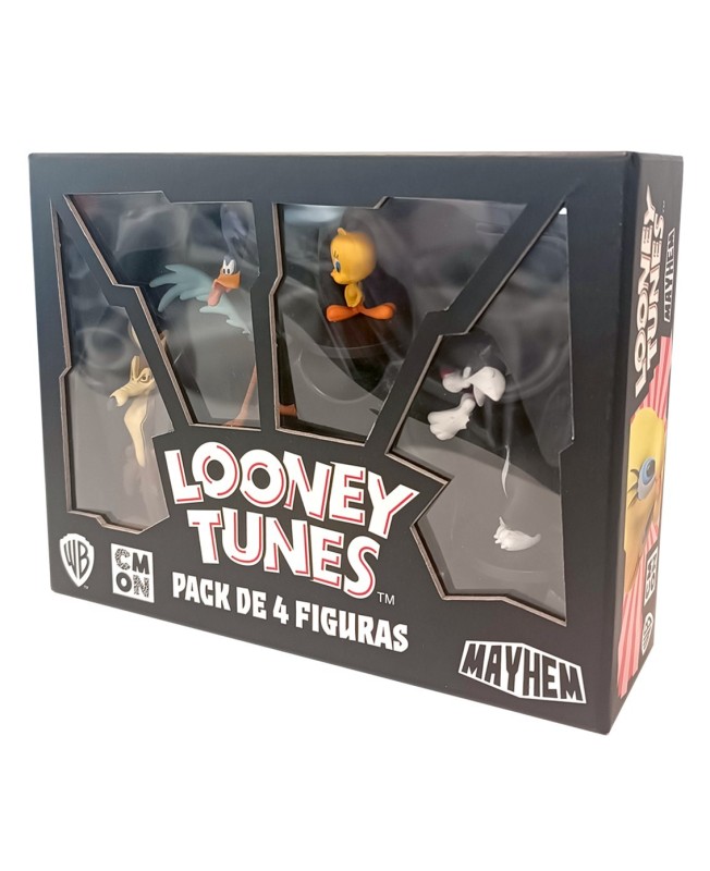 Juego de mesa looney tunes mayhem pack de 4 figuras pegi 10