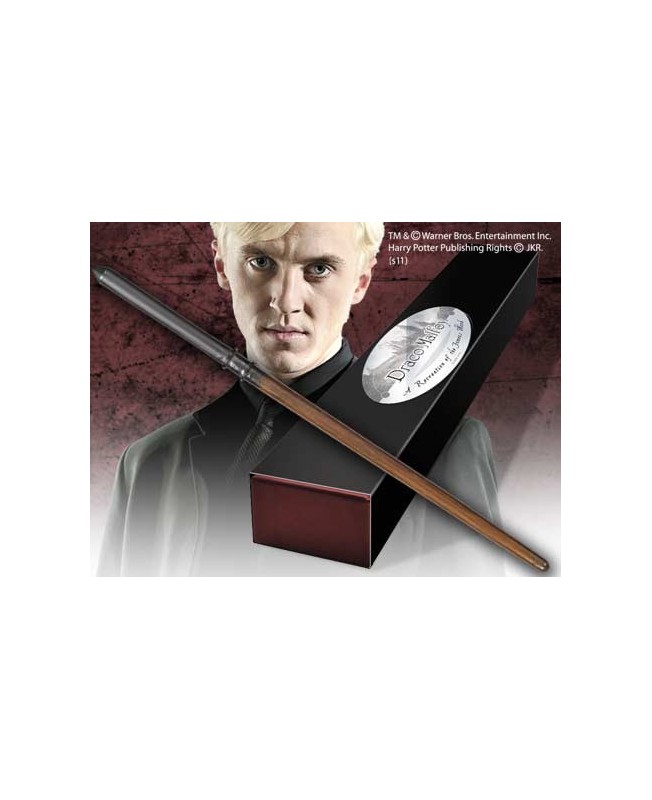 Replica the noble collection harry potter draco malfoy varita con caja y placa de identificacion