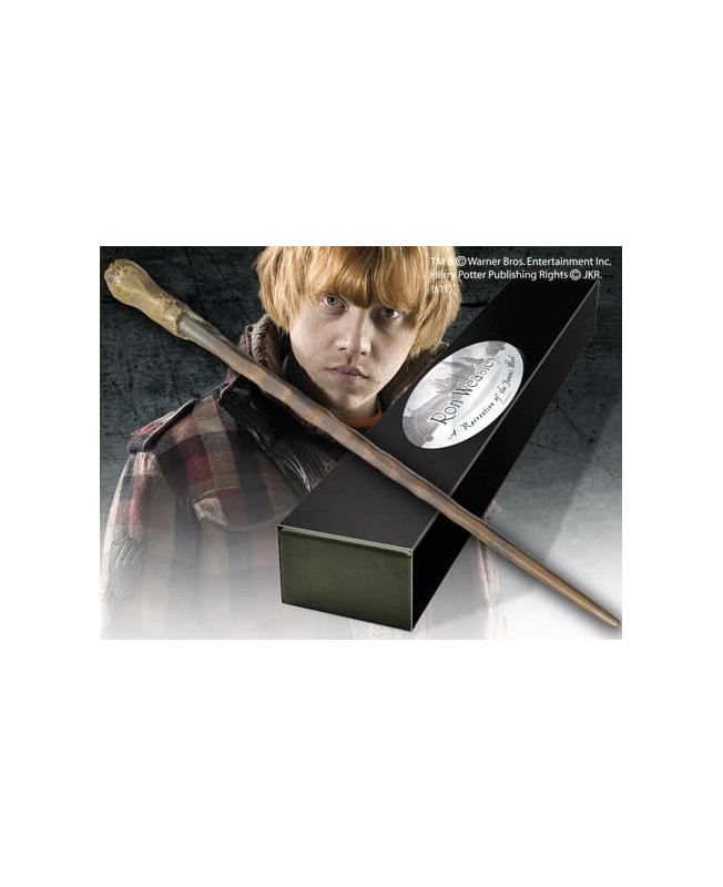 Replica the noble collection harry potter ron weasley varita con caja y placa de identificacion