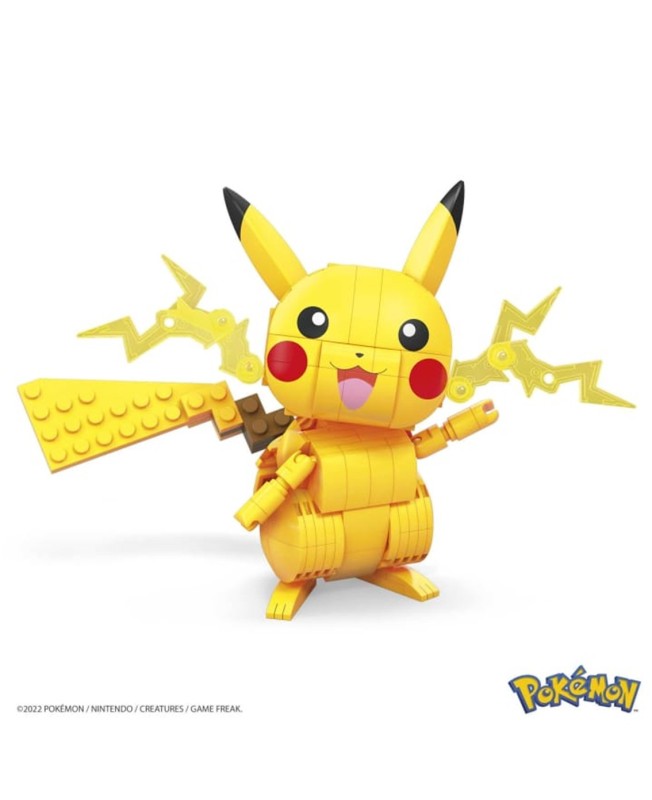 Figura mattel mega construx construye y muestra pikachu