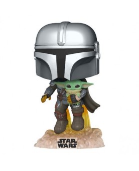 Funko pop star wars the mandalorian mandalorian volando con jet & baby yoda 50959