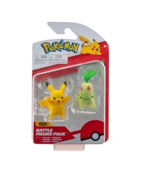 Pack de 2 figuras jazwares pokemon batalla chikorita & pikachu n.9 5 cm