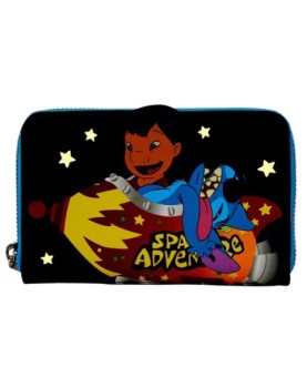 Cartera loungefly disney lilo & stitch aventura espacial lilo & stitch zip around wallet