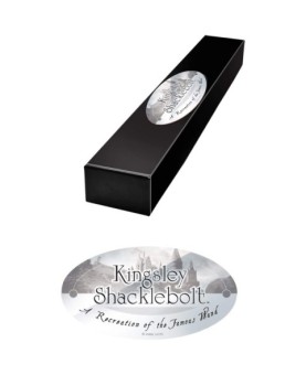 Replica the noble collection harry potter kingsley shaklebolt varita con caja y placa de identificacion