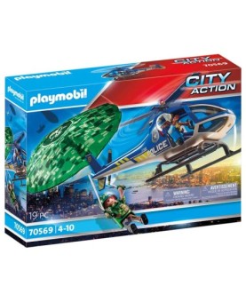 Playmobil ciudad helicoptero de policia persecucion en paracaidas