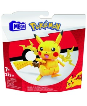 Figura mattel mega construx construye y muestra pikachu