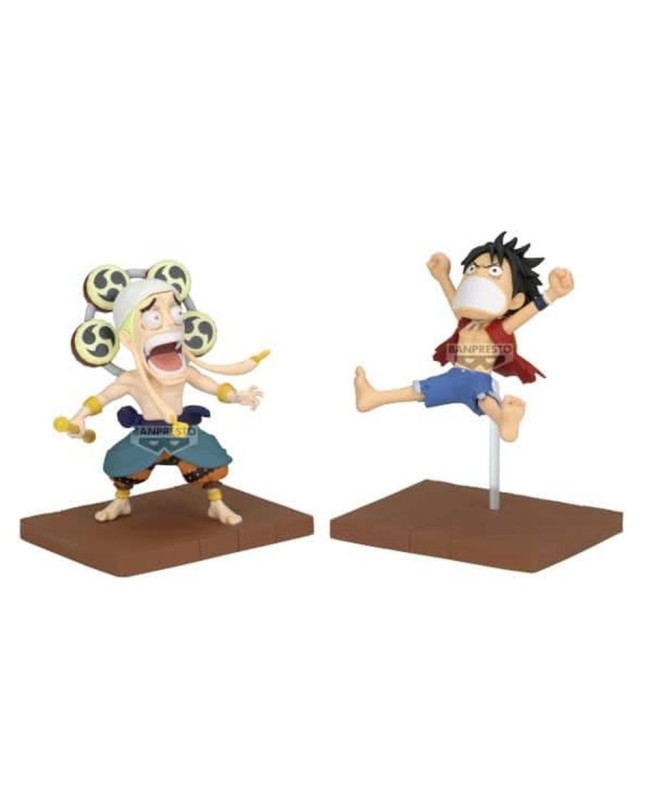 Figura banpresto one piece world collectable figure log stories luffy y enel 8cm